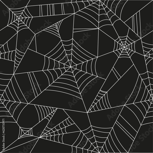 Stampa su tela Seamless pattern with spider's cobweb on black background