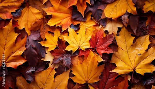 Dry maple leaves autumnal background , generative AI