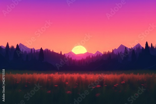 3D Render of a Twilight Summer Landscape Background