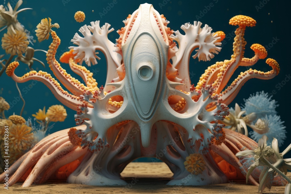 3D Render Surreal Abstract Nature and Geometry Fusion Sculpture 3D Render Surreal Abstract Nature and Geometry Fusion Sculpture