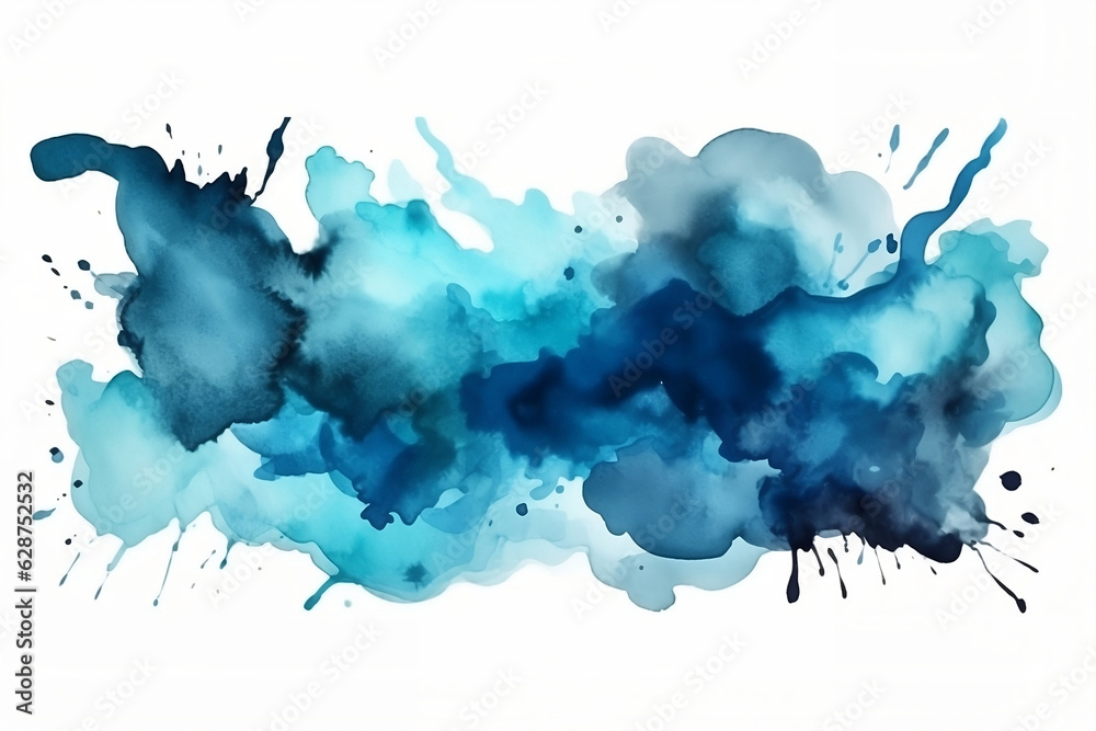 Obraz premium Blue abstract watercolor background created with Generative AI technology. Blue stain in watercolor style