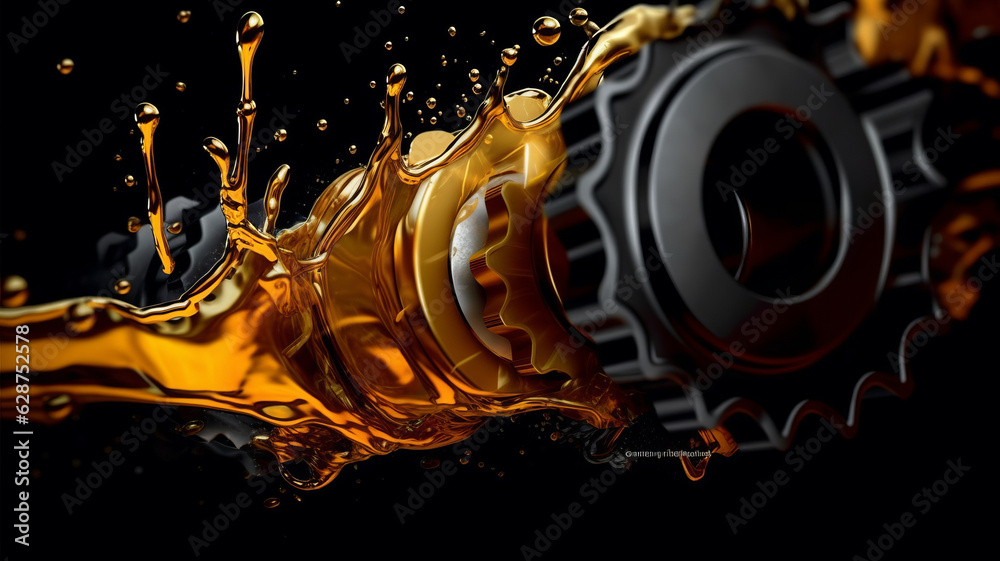 lubricate motor oil and Gears. Oil wave splashing in Car engine with lubricant oil.generative ai - obrazy, fototapety, plakaty 