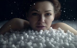 Portrait of a beautiful woman surrounded by cubes of refined sugar created with Generative AI technology