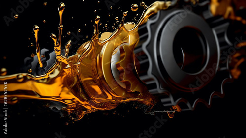 lubricate motor oil and Gears. Oil wave splashing in Car engine with lubricant oil.generative ai photo