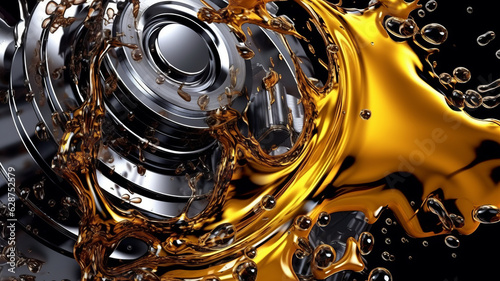 lubricate motor oil and Gears. Oil wave splashing in Car engine with lubricant oil.generative ai photo