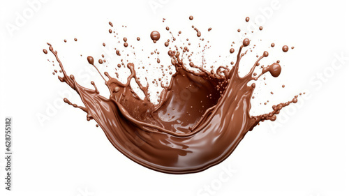 photograph of Chocolate splash isolated on white background macro lens realistic studio lighting.generative ai