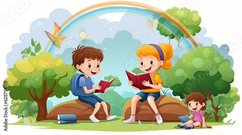  children are reading books, generative ai