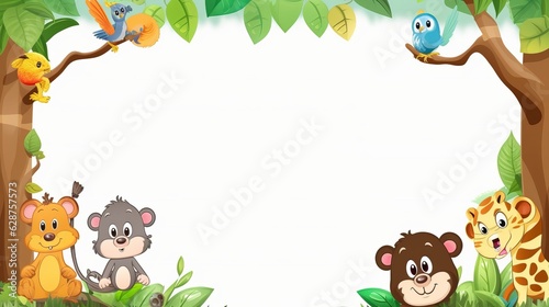 vector border template design with cute animals  generative ai