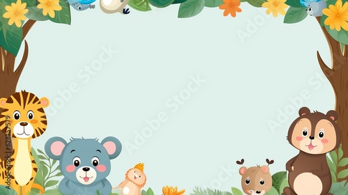 vector border template design with cute animals, generative ai