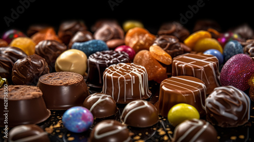 photograph of mix of chocolate candies macro lens realistic studio lighting.generative ai