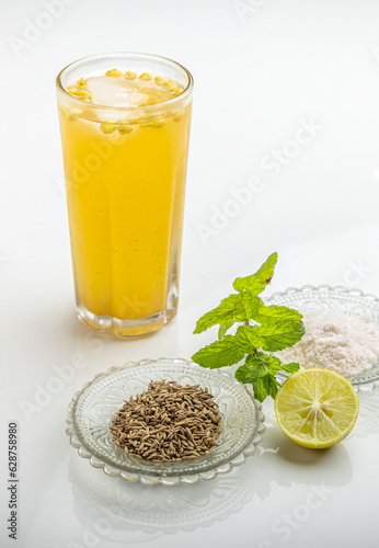 Jal-jeera is an Indian beverage. It is flavored with a spice mix known as jal-jeera powder. It is a well-liked summer drink in India
 photo