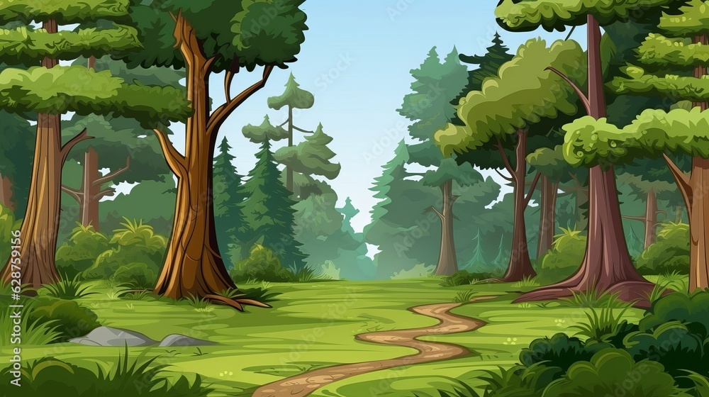 forest scene with various forest trees vector style, Generative ai