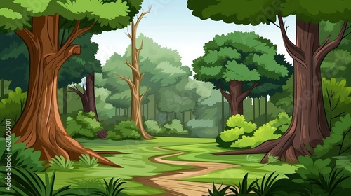 forest scene with various forest trees vector style  Generative ai