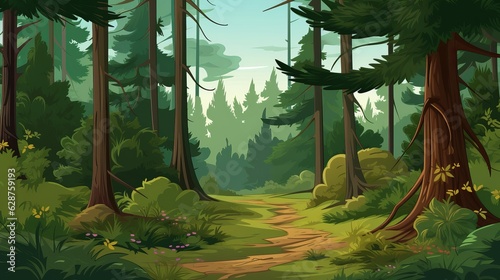 forest scene with various forest trees vector style  Generative ai