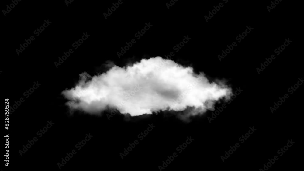 4k cloud loop. fast billowing cloud isolated on black background alpha, light rays shining, Steam, Transition, Smoke, Storm, Weather, Nature, Rain, Cloudscape, Heaven, isolated, air, summer, fog