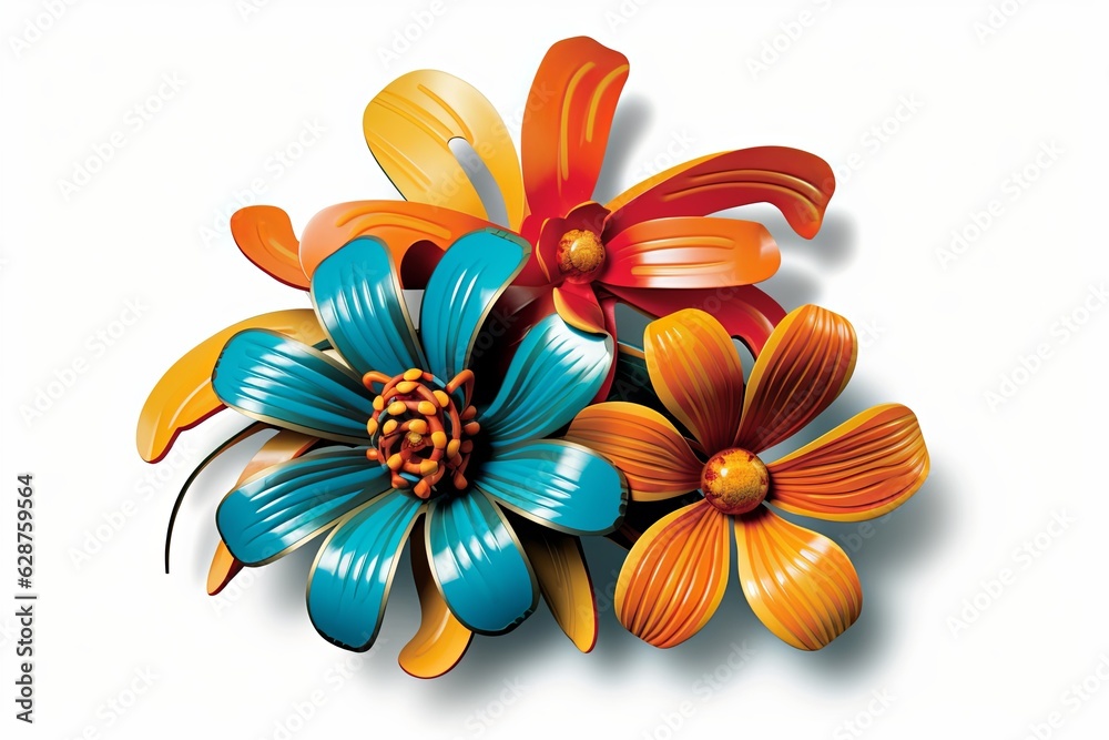Obraz premium Colorful Vibrant Hand Drawn Radiant Unique Flowers Graphic Illustration Art