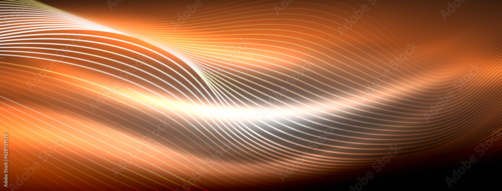 Obraz premium Glowing neon wave abstract background - vibrant, luminescent waves pulsate in a captivating and electrifying display