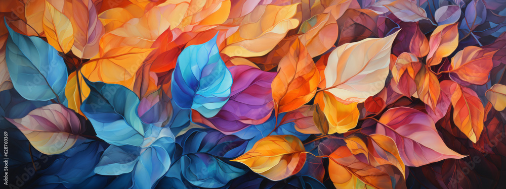 rainbow colors Painted leaves.generative ai