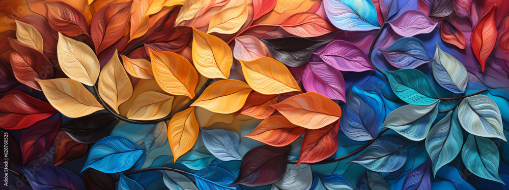 rainbow colors Painted leaves. rainbow colors Painted leaves.