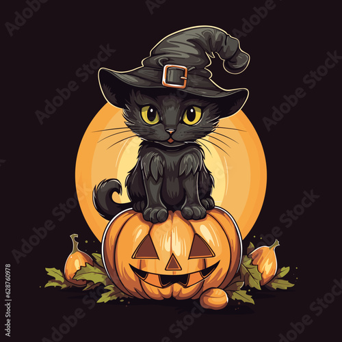 halloween cat with pumpkin