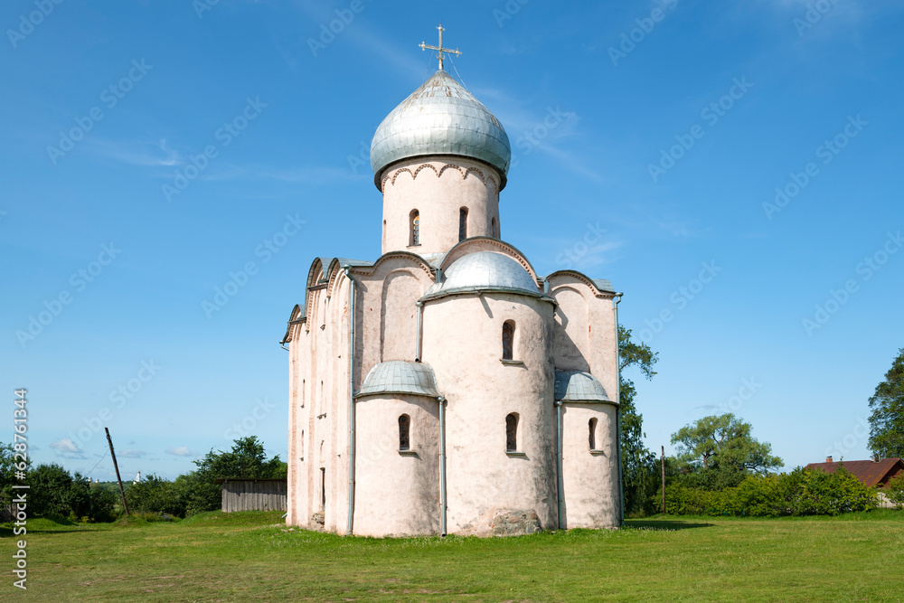 Medieval Church of the Savior on Nereditsa on a sunny July day. Neighborhood of Veliky Novgorod, Russia