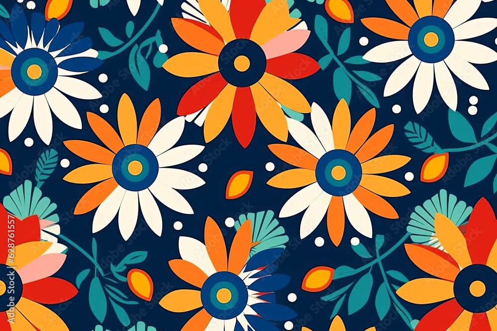 Fototapeta premium Colorful Vibrant Hand Drawn Unique Flowers Graphic Illustration Background
