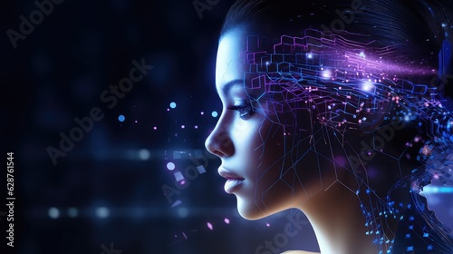 Advance Technology on Neuro, NLP and AI field with  Blue and purple theme photo