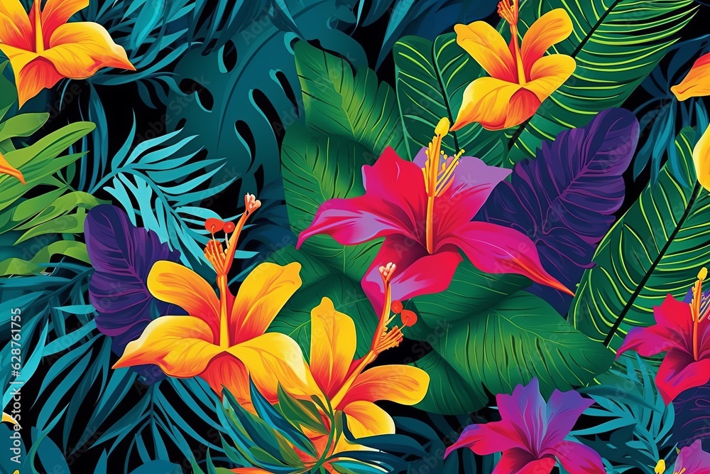 Colorful Vibrant Hand Drawn Unique Flowers Graphic Illustration Background Colorful Vibrant Hand Drawn Unique Flowers Graphic Illustration Background