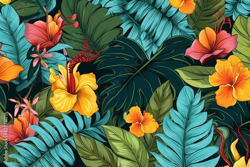 Colorful Vibrant Hand Drawn Unique Flowers Graphic Illustration Background