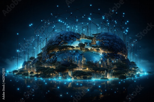 Big data consuming the Earth. New Technology and Environment concept.
