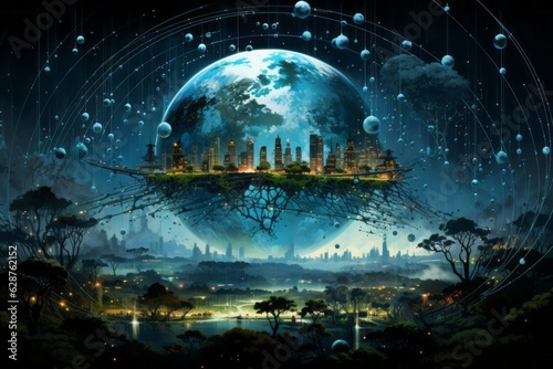 Big data consuming the Earth. New Technology and Environment concept.