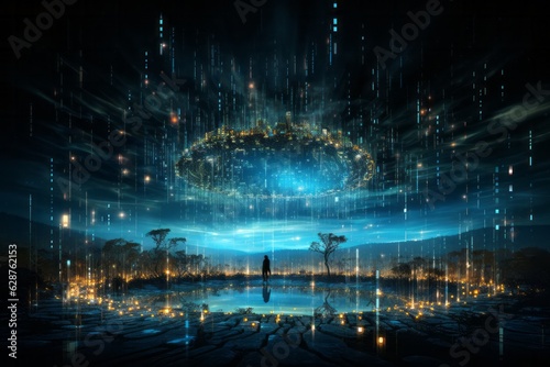 Big data consuming the Earth. New Technology and Environment concept.