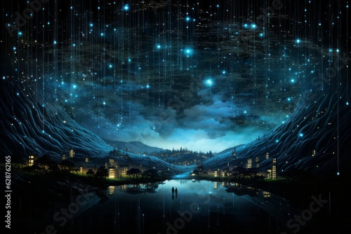 Big data consuming the Earth. New Technology and Environment concept.
