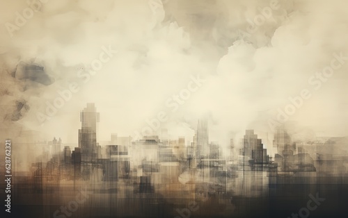 abstract painting style illustration of urban cityscape in misty fog, Generative Ai