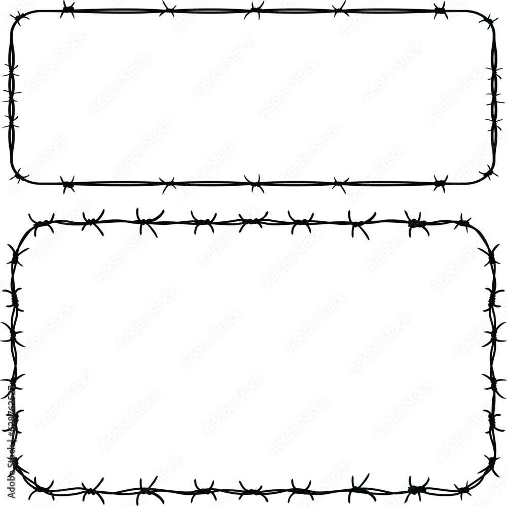 Barbed wire frame vector. Rectangle frame decoration