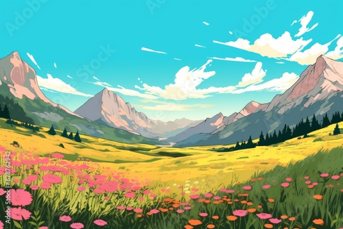 Colorized Drawing of a Countryside Flower Meadow © AberrantRealities