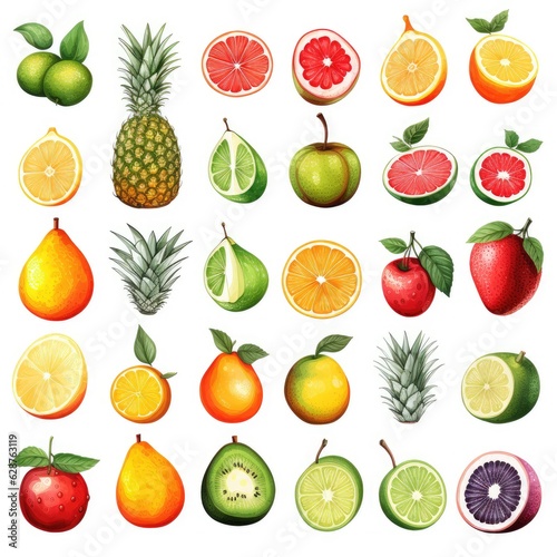 watercolor fresh summer fruit set isolated on white  AI Generated