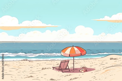 Colorized Drawing of a Summer Beach