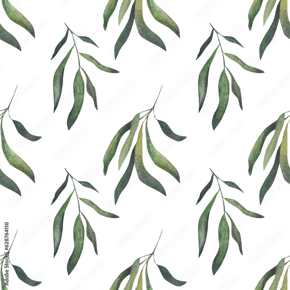 Olive branch. Watercolor illustration. Seamless pattern