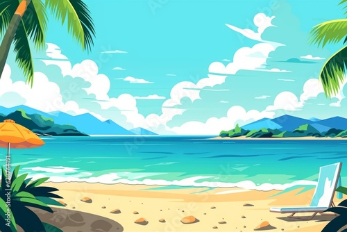 Colorized Drawing of a Tropical Summer Beach