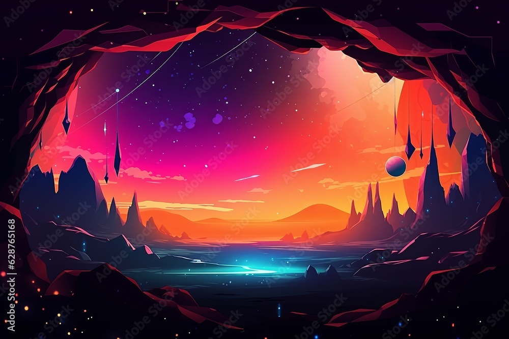 Cosmic Fusion Futuristic Landscape Background