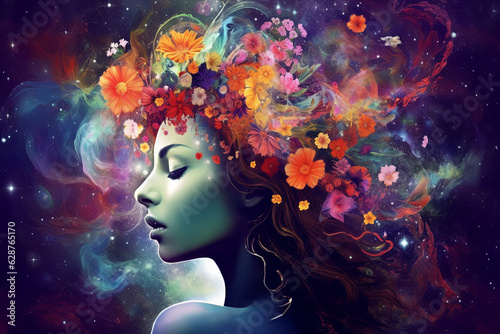 Cosmic Enchanting Infusion Woman Side Profile Graphic
