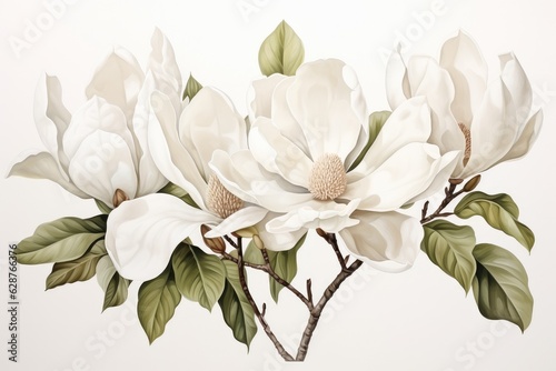 big bunch of magnolias isolated on white, AI Generated