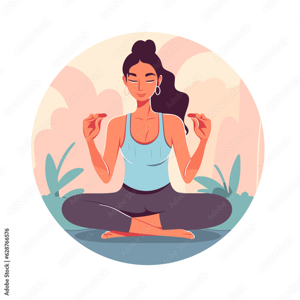 Yoga and exercise studio. Concept of relaxation and meditation. cartoon vector illustration.