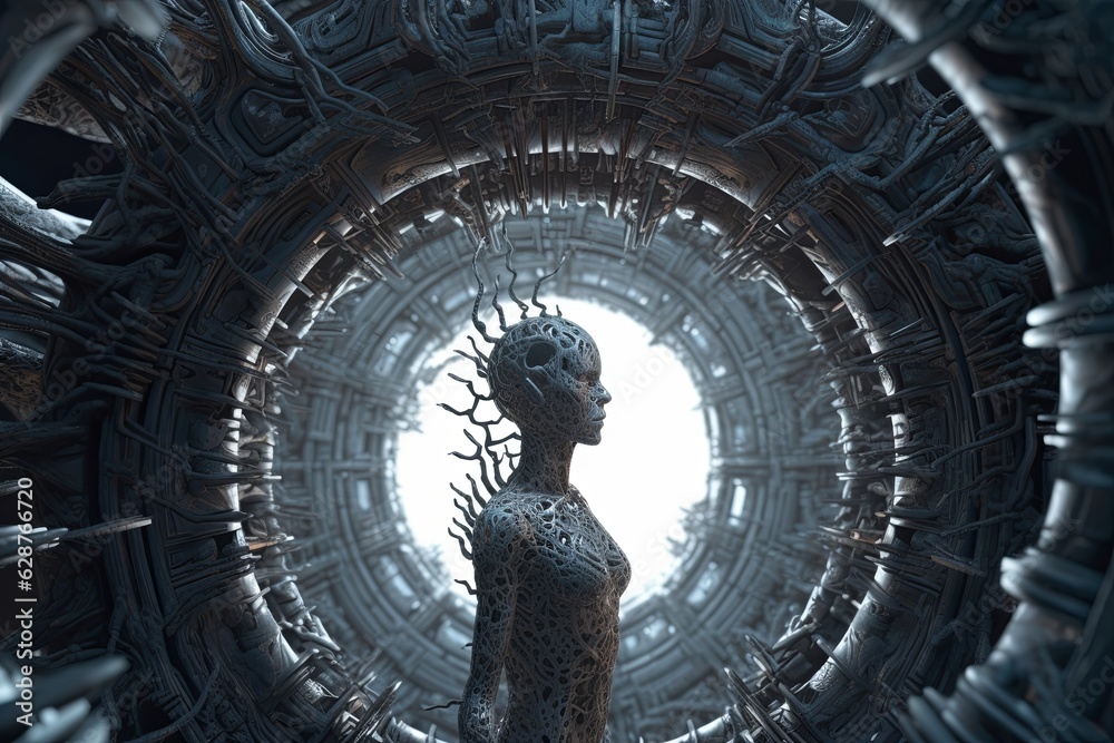 Fototapeta premium Cryptic Bizarre Dark Monster Skeleton Background with Otherworldly Design 3D Render