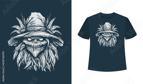 Scary angry scarecrow Halloween  party illustration silhouette t shirt design