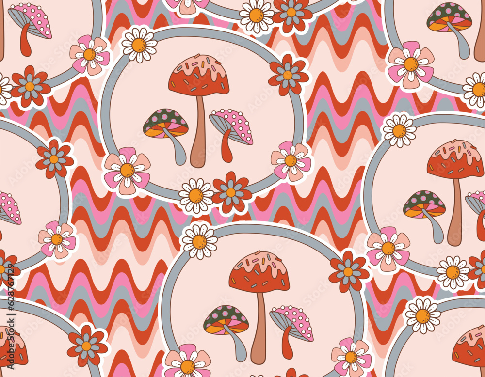 Fall/ Autumn Vibe with 70s groovy hippie retro seamless pattern. Fall/ Autumn Vibe with 70s groovy hippie retro seamless pattern.