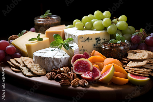 fruits and nuts, cheese and grapes with nuts platter 