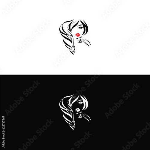 natural beauty salon feminine logo design,women long hair style icon, logo women face on white background,Beauty face abstract logo vector illustration,beautiful girl with a white hairstyle.