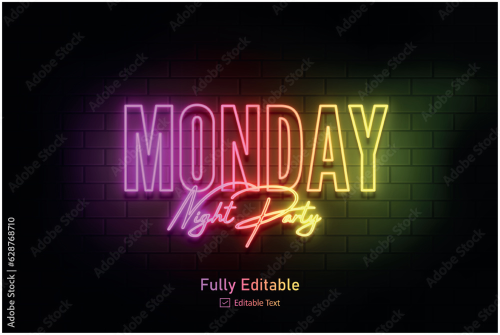 Vector neon effect logo for neon text effect and neon light night party editable text effect and night club Vector neon effect logo for neon text effect and neon light night party editable text effect and night club